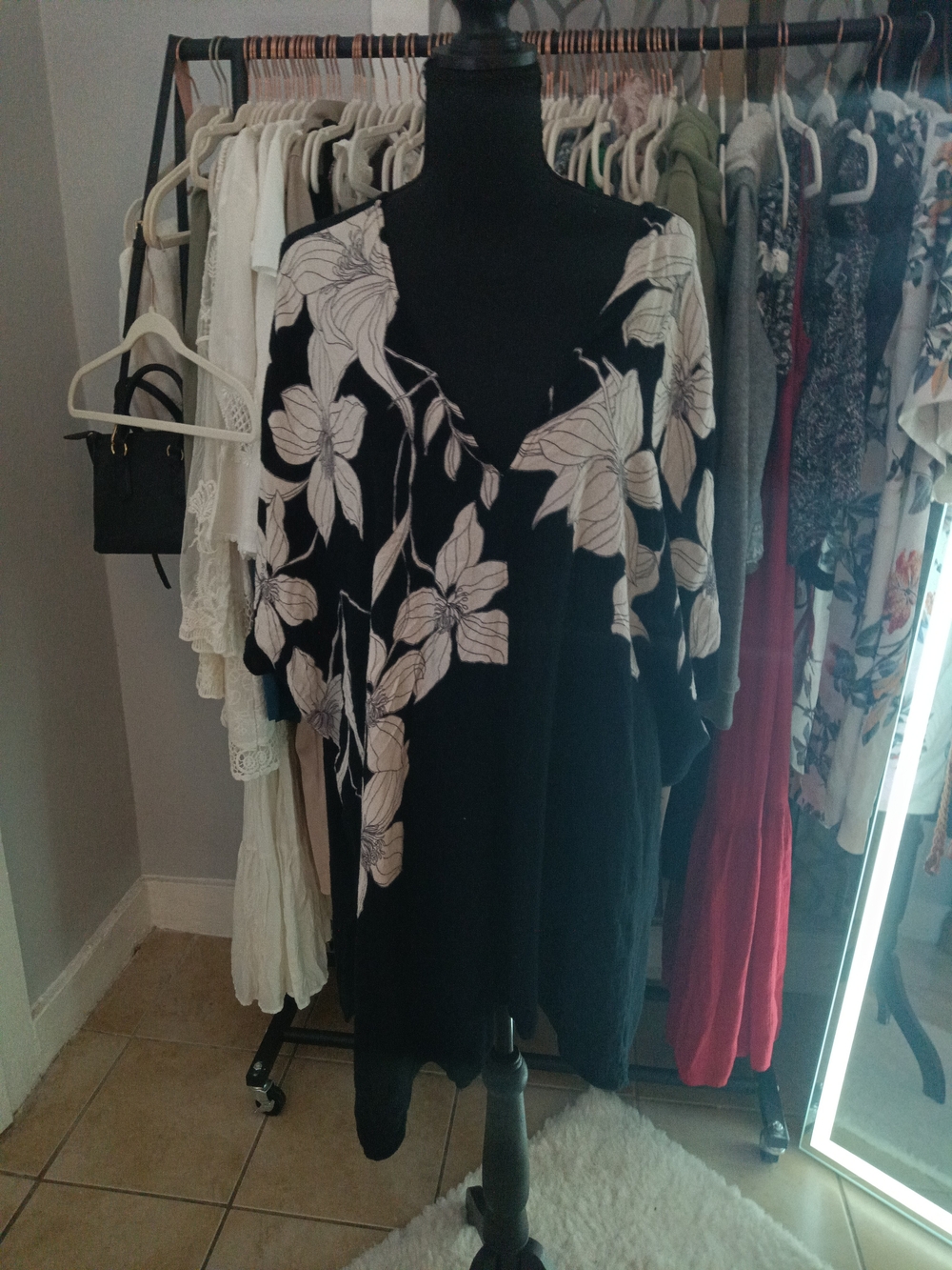 O'Neill Black Off-Shoulder Sweater with White Floral Print